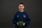 28 November 2020; Emily Whelan poses with her Republic of Ireland 2019-2020 cap during a presentation at the Castleknock Hotel in Dublin. Photo by Stephen McCarthy/Sportsfile