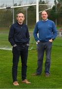 28 November 2020; Newly appointed Tyrone joint managers Brian Dooher, left, and Feargal Logan at the Tyrone GAA Centre of Excellence in Garvaghy, Tyrone. Photo by Oliver McVeigh/Sportsfile