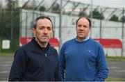 28 November 2020; Newly appointed Tyrone joint managers Brian Dooher, left, and Feargal Logan at the Tyrone GAA Centre of Excellence in Garvaghy, Tyrone. Photo by Oliver McVeigh/Sportsfile