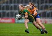 28 November 2020; Megan Thynne of Meath in action against Eimear O'Connor of Clare during the TG4 All-Ireland Intermediate Ladies Football Championship Semi-Final match between Clare and Meath at MW Hire O'Moore Park in Portlaoise, Laois. Photo by Brendan Moran/Sportsfile