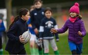 28 November 2020; Sophie Madigan, left, and Ashling Dondon during a Leinster Rugby Girls Give it a try session at Naas RFC in Naas, Kildare. Photo by Ramsey Cardy/Sportsfile