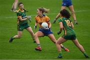 28 November 2020; Chloe Moloney of Clare in action against Emma Troy and Emma Duggan of Meath during the TG4 All-Ireland Intermediate Ladies Football Championship Semi-Final match between Clare and Meath at MW Hire O'Moore Park in Portlaoise, Laois. Photo by Brendan Moran/Sportsfile