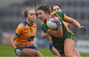 28 November 2020; Máire O'Shaughnessy of Meath in action against Amy Sexton of Clare during the TG4 All-Ireland Intermediate Ladies Football Championship Semi-Final match between Clare and Meath at MW Hire O'Moore Park in Portlaoise, Laois. Photo by Brendan Moran/Sportsfile