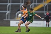 28 November 2020; Niamh O'Dea of Clare in action against Emma Troy of Meath during the TG4 All-Ireland Intermediate Ladies Football Championship Semi-Final match between Clare and Meath at MW Hire O'Moore Park in Portlaoise, Laois. Photo by Brendan Moran/Sportsfile