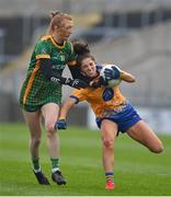 28 November 2020; Róisín Considine of Clare is tackled by Aoibheann Leahy of Meath during the TG4 All-Ireland Intermediate Ladies Football Championship Semi-Final match between Clare and Meath at MW Hire O'Moore Park in Portlaoise, Laois. Photo by Brendan Moran/Sportsfile