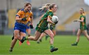 28 November 2020; Megan Thynne of Meath in action against Eimear O'Connor of Clare during the TG4 All-Ireland Intermediate Ladies Football Championship Semi-Final match between Clare and Meath at MW Hire O'Moore Park in Portlaoise, Laois. Photo by Brendan Moran/Sportsfile