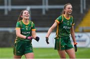 28 November 2020; Shauna Ennis, left, and Aoibhín Cleary of Meath celebrate after the TG4 All-Ireland Intermediate Ladies Football Championship Semi-Final match between Clare and Meath at MW Hire O'Moore Park in Portlaoise, Laois. Photo by Brendan Moran/Sportsfile