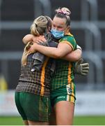 28 November 2020; Vikki Wall, right, and team-mate Monica McGuirk of Meath celebrate after the TG4 All-Ireland Intermediate Ladies Football Championship Semi-Final match between Clare and Meath at MW Hire O'Moore Park in Portlaoise, Laois. Photo by Brendan Moran/Sportsfile