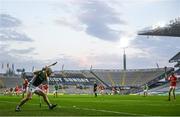 28 November 2020; Daniel Teague of Fermanagh takes a sideline cut during the Lory Meagher Cup Final match between Fermanagh and Louth at Croke Park in Dublin. Photo by Harry Murphy/Sportsfile
