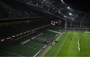 26 November 2020; Players and officials line up prior to the UEFA Europa League Group B match between Dundalk and SK Rapid Wien at Aviva Stadium in Dublin. Photo by Stephen McCarthy/Sportsfile