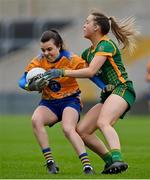 28 November 2020; Gráinne Nolan of Clare in action against Sarah Wall of Meath  during the TG4 All-Ireland Intermediate Ladies Football Championship Semi-Final match between Clare and Meath at MW Hire O'Moore Park in Portlaoise, Laois. Photo by Brendan Moran/Sportsfile