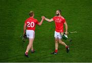 28 November 2020; Shane Callan, right, and Pádraig Fallon of Louth celebrate after the Lory Meagher Cup Final match between Fermanagh and Louth at Croke Park in Dublin. Photo by Daire Brennan/Sportsfile