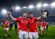 28 November 2020; Darren O'Hanrahan and Andrew McGrave of Louth celebrate following the Lory Meagher Cup Final match between Fermanagh and Louth at Croke Park in Dublin. Photo by Harry Murphy/Sportsfile