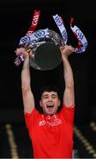 28 November 2020; Liam Molloy of Louth lifts the Lory Meagher Cup after the Lory Meagher Cup Final match between Fermanagh and Louth at Croke Park in Dublin. Photo by Ray McManus/Sportsfile