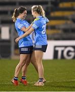 28 November 2020; Dublin players Noëlle Healy, left, and Nicole Owens celebrate after the TG4 All-Ireland Senior Ladies Football Championship Semi-Final match between Armagh and Dublin at Kingspan Breffni in Cavan. Photo by Piaras Ó Mídheach/Sportsfile