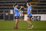 28 November 2020; Dublin players Noëlle Healy, left, and Nicole Owens celebrate after the TG4 All-Ireland Senior Ladies Football Championship Semi-Final match between Armagh and Dublin at Kingspan Breffni in Cavan. Photo by Piaras Ó Mídheach/Sportsfile