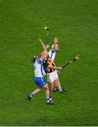 28 November 2020; Cillian Buckley of Kilkenny in action against Jake Dillon, left, and Jack Fagan of Waterford during the GAA Hurling All-Ireland Senior Championship Semi-Final match between Kilkenny and Waterford at Croke Park in Dublin. Photo by Daire Brennan/Sportsfile