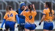 28 November 2020; Clare manager James Murrihy speaks to his players prior to the TG4 All-Ireland Intermediate Ladies Football Championship Semi-Final match between Clare and Meath at MW Hire O'Moore Park in Portlaoise, Laois. Photo by Brendan Moran/Sportsfile