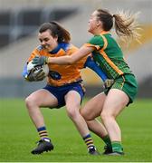 28 November 2020; Gráinne Nolan of Clare in action against Sarah Wall of Meath during the TG4 All-Ireland Intermediate Ladies Football Championship Semi-Final match between Clare and Meath at MW Hire O'Moore Park in Portlaoise, Laois. Photo by Brendan Moran/Sportsfile