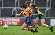 28 November 2020; Niamh O'Dea of Clare in action against Emma Troy of Meath during the TG4 All-Ireland Intermediate Ladies Football Championship Semi-Final match between Clare and Meath at MW Hire O'Moore Park in Portlaoise, Laois. Photo by Brendan Moran/Sportsfile