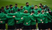 29 November 2020; Billy Burns of Ireland speaks to his team-mates prior to the Autumn Nations Cup match between Ireland and Georgia at the Aviva Stadium in Dublin. Photo by David Fitzgerald/Sportsfile