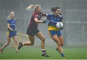 29 November 2020; Jenny Higgins of Roscommon in action against Lorraine Duncan of Westmeath during the TG4 All-Ireland Intermediate Ladies Football Championship Semi-Final match between Roscommon and Westmeath at Glennon Brothers Pearse Park in Longford. Photo by Sam Barnes/Sportsfile