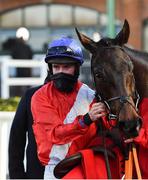 29 November 2020; Jockey Jack Kennedy and Ballyadam following victory in the BARONERACING.COM Royal Bond Novice Hurdle on day two of the Fairyhouse Winter Festival at Fairyhouse Racecourse in Ratoath, Meath. Photo by Seb Daly/Sportsfile
