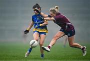 29 November 2020; Joanne Cregg of Roscommon in action against Fiona Claffey of Westmeath during the TG4 All-Ireland Intermediate Ladies Football Championship Semi-Final match between Roscommon and Westmeath at Glennon Brothers Pearse Park in Longford. Photo by Sam Barnes/Sportsfile