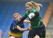 29 November 2020; Lauren McCormack of Westmeath in action against Aoife Gavin of Roscommon during the TG4 All-Ireland Intermediate Ladies Football Championship Semi-Final match between Roscommon and Westmeath at Glennon Brothers Pearse Park in Longford. Photo by Sam Barnes/Sportsfile
