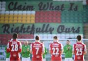 29 November 2020; Shamrock Rovers players, including Joey O'Brien, left, and Lee Grace during a moments appluse for the late Diego Maradona prior to the start of the the Extra.ie FAI Cup Semi-Final match between Shamrock Rovers and Sligo Rovers at Tallaght Stadium in Dublin. Photo by Stephen McCarthy/Sportsfile