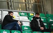 29 November 2020; Derry City manager Declan Devine and technical director Paddy McCourt look on prior to the Extra.ie FAI Cup Semi-Final match between Shamrock Rovers and Sligo Rovers at Tallaght Stadium in Dublin. Photo by Harry Murphy/Sportsfile
