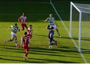 29 November 2020; Aaron McEneff of Shamrock Rovers shoots to score his side's first goal during the Extra.ie FAI Cup Semi-Final match between Shamrock Rovers and Sligo Rovers at Tallaght Stadium in Dublin. Photo by Stephen McCarthy/Sportsfile