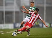 29 November 2020; Graham Burke of Shamrock Rovers in action against John Mahon of Sligo Rovers during the Extra.ie FAI Cup Semi-Final match between Shamrock Rovers and Sligo Rovers at Tallaght Stadium in Dublin. Photo by Harry Murphy/Sportsfile