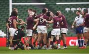 29 November 2020; Georgia players celebrate winning a turnover during the Autumn Nations Cup match between Ireland and Georgia at the Aviva Stadium in Dublin. Photo by David Fitzgerald/Sportsfile