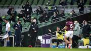 29 November 2020; The Georgia bench celebrate a turnover, as Jonathan Sexton of Ireland appeals the decision during the Autumn Nations Cup match between Ireland and Georgia at the Aviva Stadium in Dublin. Photo by David Fitzgerald/Sportsfile