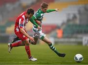 29 November 2020; Rhys Marshall of Shamrock Rovers in action against Regan Donelan of Sligo Rovers during the Extra.ie FAI Cup Semi-Final match between Shamrock Rovers and Sligo Rovers at Tallaght Stadium in Dublin. Photo by Harry Murphy/Sportsfile