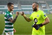 29 November 2020; Alan Mannus, right, and Lee Grace of Shamrock Rovers following the Extra.ie FAI Cup Semi-Final match between Shamrock Rovers and Sligo Rovers at Tallaght Stadium in Dublin. Photo by Stephen McCarthy/Sportsfile