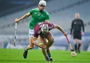 29 November 2020; Daithí Burke of Galway in action against Aaron Gillane of Limerick during the GAA Hurling All-Ireland Senior Championship Semi-Final match between Limerick and Galway at Croke Park in Dublin. Photo by Brendan Moran/Sportsfile