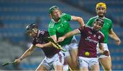 29 November 2020; William O’Donoghue of Limerick is tackled by Aidan Harte, left, and Johnny Coen of Galway during the GAA Hurling All-Ireland Senior Championship Semi-Final match between Limerick and Galway at Croke Park in Dublin. Photo by Eóin Noonan/Sportsfile