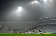 29 November 2020; Galway goalkeeper Éanna Murphy takes a free as fog decends on the stadium during the GAA Hurling All-Ireland Senior Championship Semi-Final match between Limerick and Galway at Croke Park in Dublin. Photo by Brendan Moran/Sportsfile