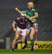 29 November 2020; Daithí Burke of Galway wins possession of the sliotar ahead of Seamus Flanagan of Limerick during the GAA Hurling All-Ireland Senior Championship Semi-Final match between Limerick and Galway at Croke Park in Dublin. Photo by Ray McManus/Sportsfile