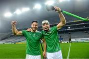 29 November 2020; Dan Morrissey of Limerick with team-mate Kyle Hayes following the GAA Hurling All-Ireland Senior Championship Semi-Final match between Limerick and Galway at Croke Park in Dublin. Photo by Eóin Noonan/Sportsfile