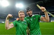 29 November 2020; Cian Lynch, left, of Limerick with team-mate Diarmaid Byrnes following the GAA Hurling All-Ireland Senior Championship Semi-Final match between Limerick and Galway at Croke Park in Dublin. Photo by Eóin Noonan/Sportsfile