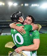 29 November 2020; Seán Finn, right, and Gearóid Hegarty of Limerick celebrate after the GAA Hurling All-Ireland Senior Championship Semi-Final match between Limerick and Galway at Croke Park in Dublin. Photo by Piaras Ó Mídheach/Sportsfile