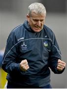 29 November 2020; Limerick manager John Kiely celebrates at the final whistle of the GAA Hurling All-Ireland Senior Championship Semi-Final match between Limerick and Galway at Croke Park in Dublin. Photo by Brendan Moran/Sportsfile