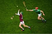 29 November 2020; Evan Niland of Galway in action against Barry Nash of Limerick during the GAA Hurling All-Ireland Senior Championship Semi-Final match between Limerick and Galway at Croke Park in Dublin. Photo by Daire Brennan/Sportsfile