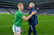 29 November 2020; Cian Lynch of Limerick, left, with Galway manager Shane O'Neill after the GAA Hurling All-Ireland Senior Championship Semi-Final match between Limerick and Galway at Croke Park in Dublin. Photo by Brendan Moran/Sportsfile