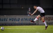 29 November 2020; Michael Duffy of Dundalk shoots to score his side's first goal during the Extra.ie FAI Cup Semi-Final match between Athlone Town and Dundalk at the Athlone Town Stadium in Athlone, Westmeath. Photo by Harry Murphy/Sportsfile