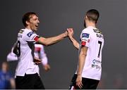29 November 2020; Michael Duffy, right, of Dundalk celebrates with David McMillan after scoring his side's second goal during the Extra.ie FAI Cup Semi-Final match between Athlone Town and Dundalk at the Athlone Town Stadium in Athlone, Westmeath. Photo by Harry Murphy/Sportsfile