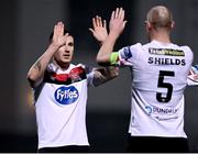 29 November 2020; Patrick McEleney of Dundalk celebrates with Chris Shields after scoring his side's fifth goal during the Extra.ie FAI Cup Semi-Final match between Athlone Town and Dundalk at the Athlone Town Stadium in Athlone, Westmeath. Photo by Harry Murphy/Sportsfile
